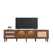 Mobile TV con 3 Ante; 2 Cassetti in Rattan e LED; Ante in Vetro; Stile Naturale; 180¡Á40¡Á50 cm; in Truciolare; Marrone