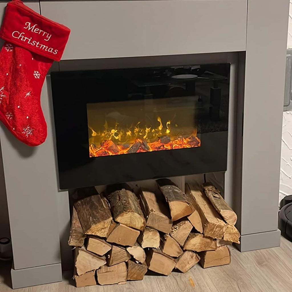 MOHOME Caminetto Elettrico Parete Camino Nero Termostato Regolabile Effetto Fuoco Fiamma Timer Telecomando Remoto Stufa Termica 2 Potenze Calore Silenzioso