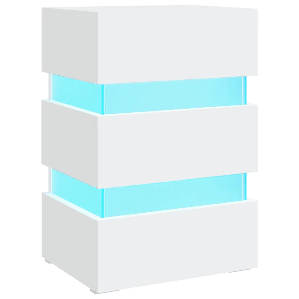 Comodino con Luci LED-Tavolino da notte Bianco 45x35x67 cm in Legno Multistrato