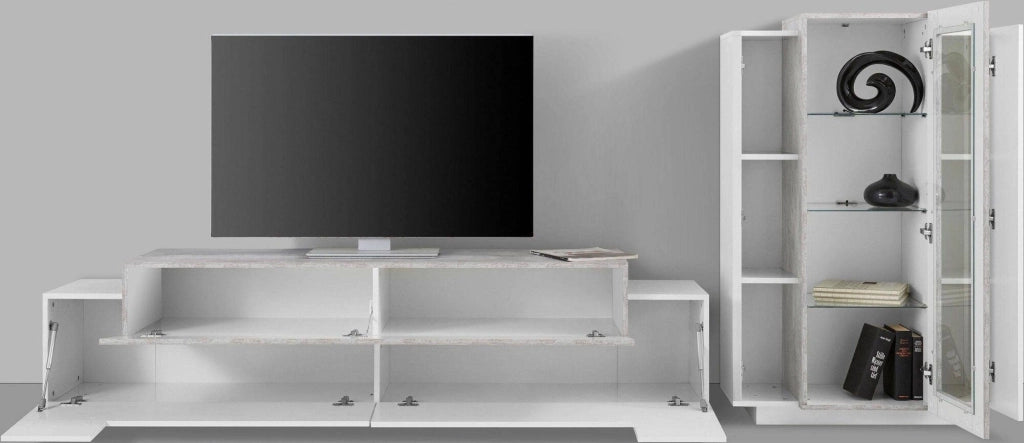 Isaia, Parete Attrezzata Modulabile Made in Italy, 45x280x120h cm Bianco Lucido