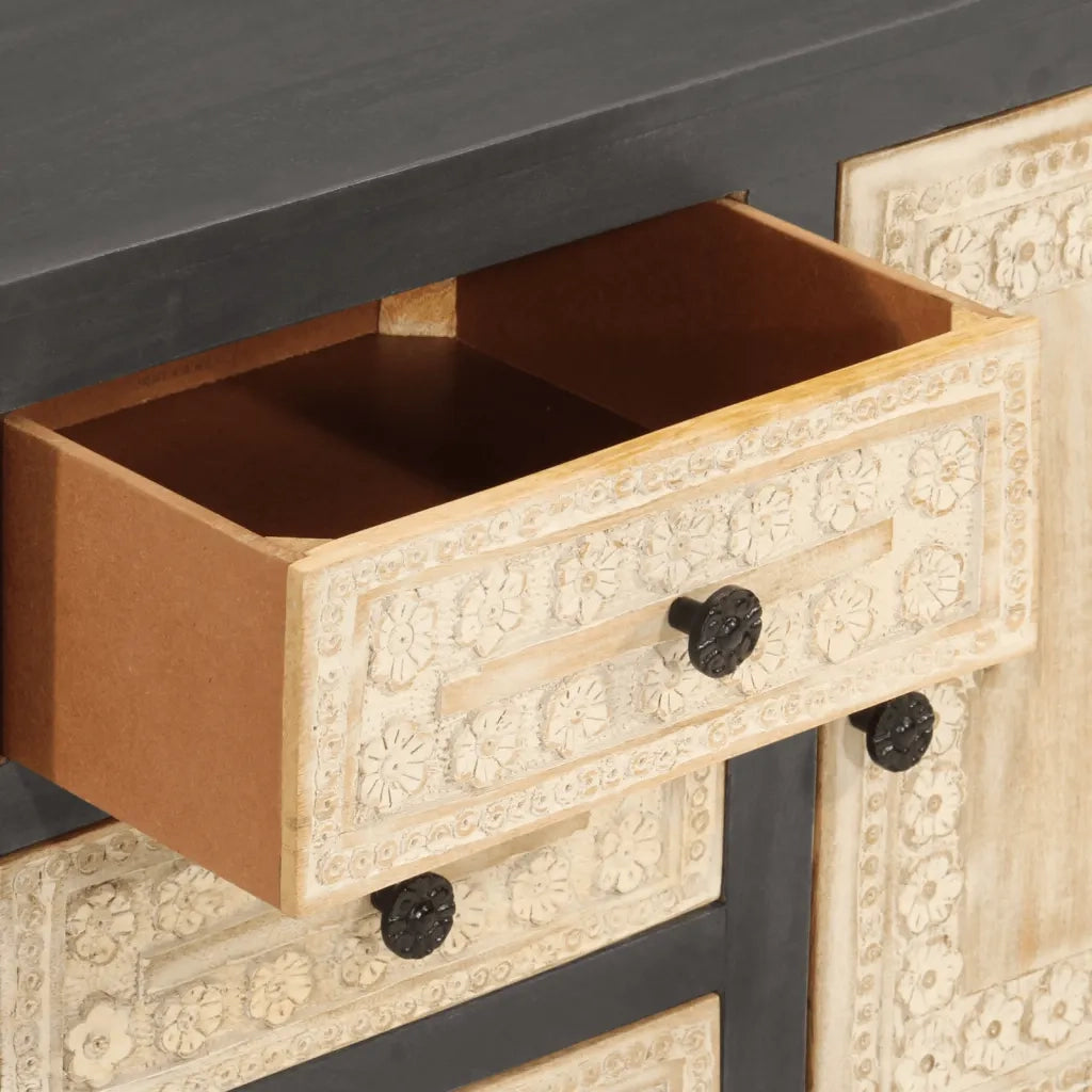 Credenza Bianco e Grigio 75x35x55 cm in Legno Massello di Mango 374992