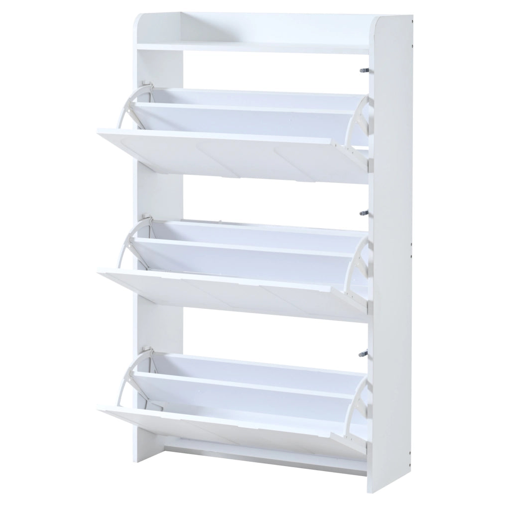 Mobile portascarpe 70x25x120 cm con 6 ripiani nascosti in MDF bianco
