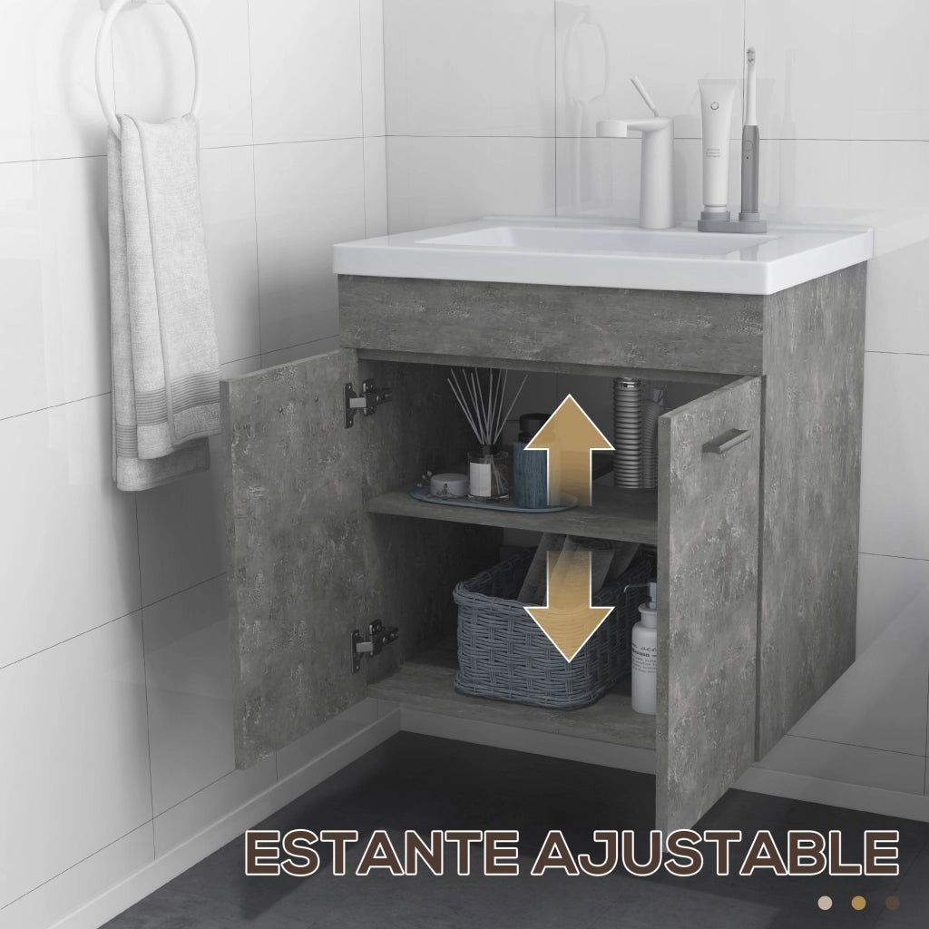 Mobile Bagno con Lavabo Armadio Sottolavabo Parete 2 Ante Grigio ¨C zephmum ¨C 60x45.5x60 cm