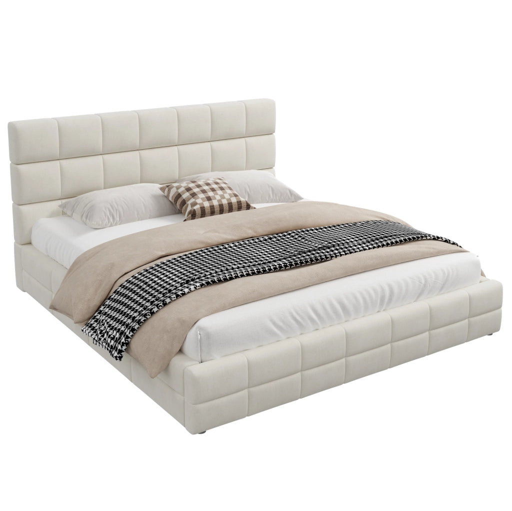 Letto imbottito 180x200 cm con testiera in velluto beige