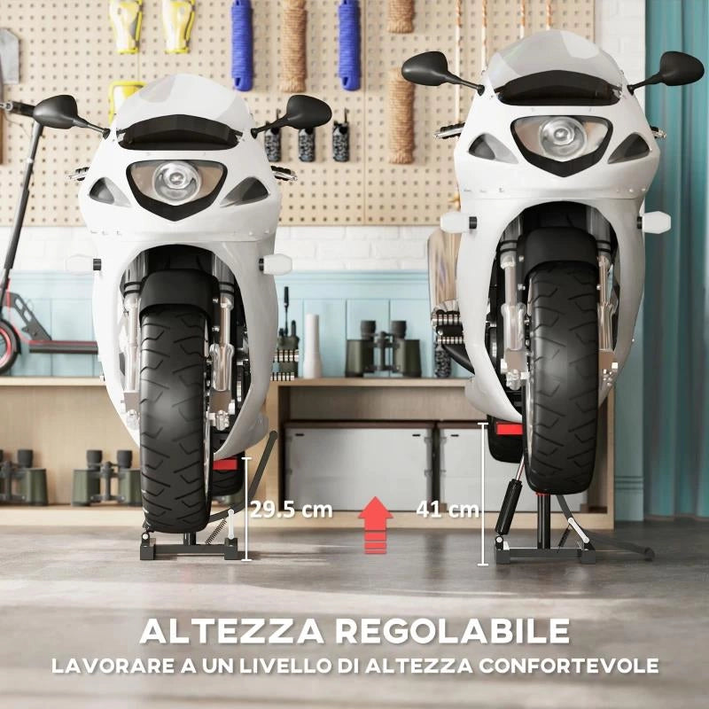 CAVALLETTO ALZAMOTO IN ACCIAIO CAPACITÀ 150KG, ALTEZZA REGOLABILE E PIANO ANTISCIVOLO, ROSSO