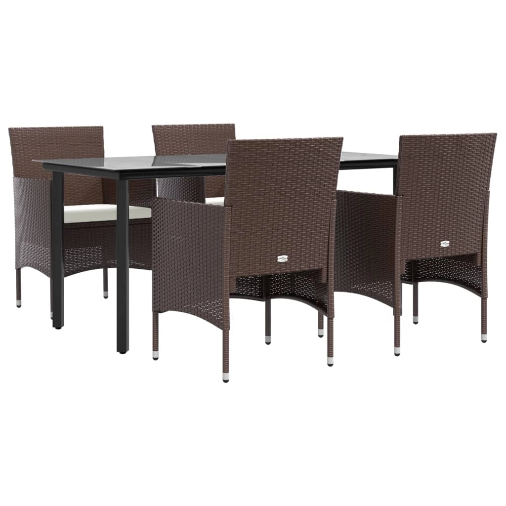 Set di mobili da pranzo da giardino marrone/nero da 5 pezzi con cuscini 02_0014617