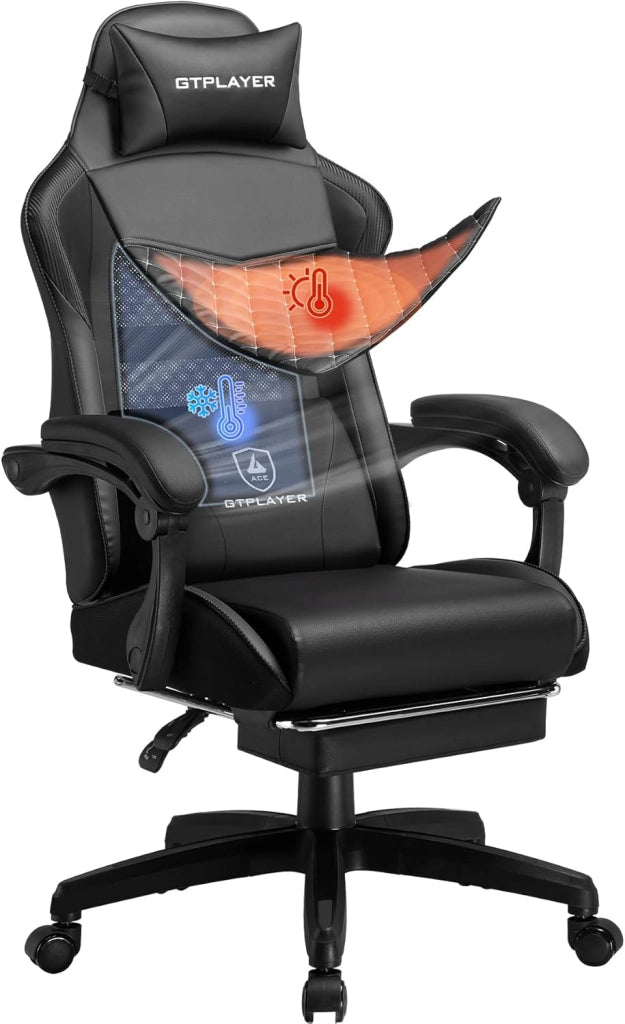 Sedia da gioco, sedia da gioco, sedia da ufficio, ergonomica, regolabile in altezza, adatta per inverno ed estate, con schienale doppio, rivestimento rimovibile e supporto lombare Nero