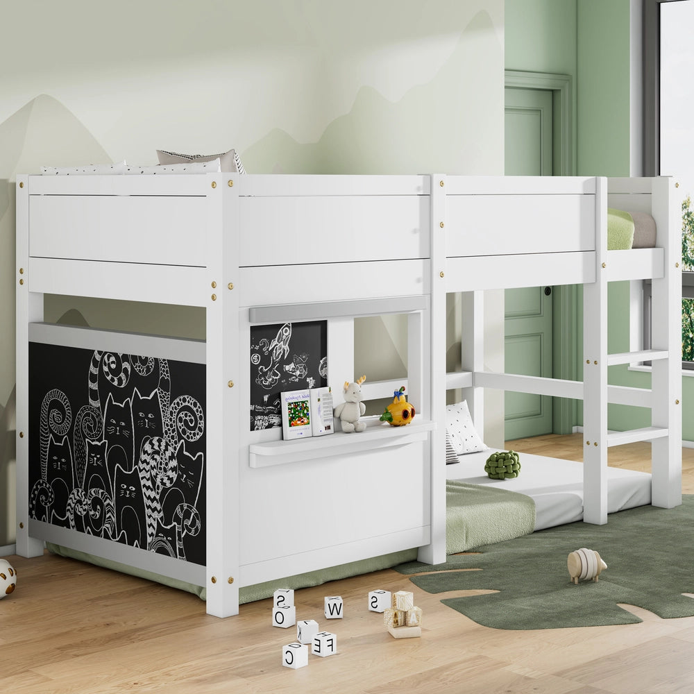 Letto a Castello Bambini con Ripiano e Lavagna ¨C MINIMAL ¨C Bianco 90x200