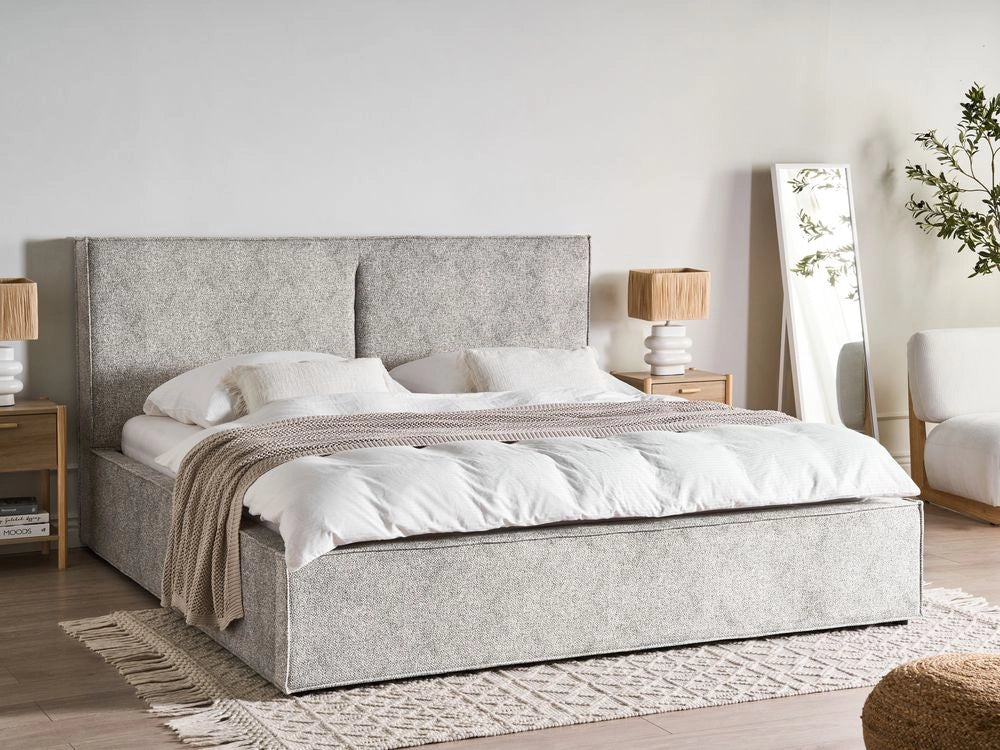 Letto king size 180 x 200 cm Bianco/Nero Rivestimento in Velluto elasticizzato con contenitore Telaio a doghe Camera da letto moderna contemporanea