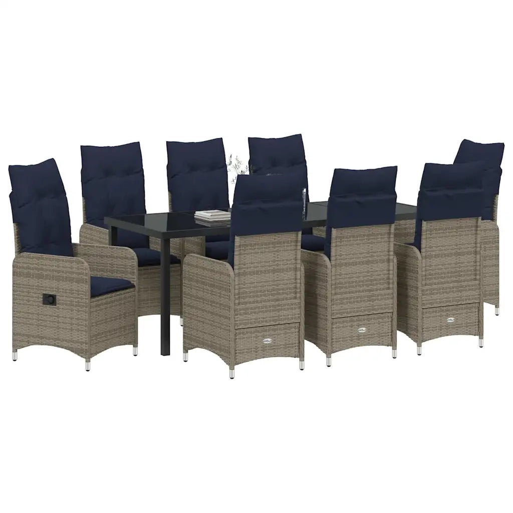 Set da Pranzo per Giardino con cuscino 9 pcs Nero polyrattan 3379666