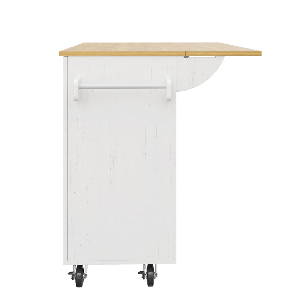 Isola da cucina 110x46x90;5 cm; piano ribaltabile; MDF e metallo bianco