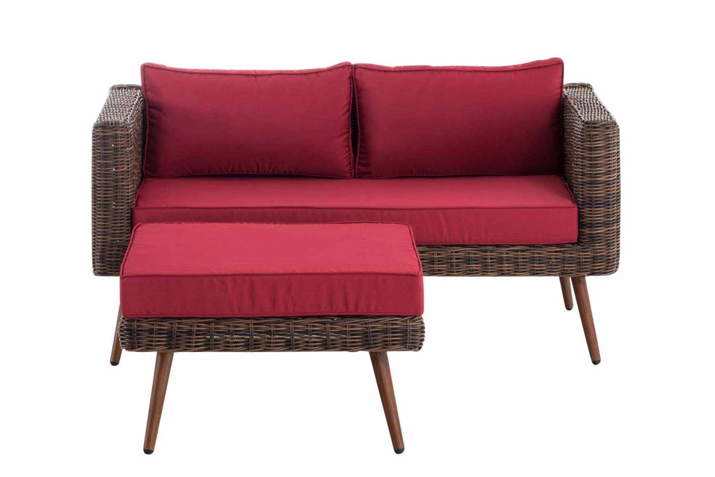 Divano Molde a 2 posti con poggiapiedi rotondo in rattan marrone screziato 40 cm (marrone scuro) 5