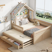 Letto a Casetta con Letto Estraibile, 3 Cassetti e Sponde ¨C Xylo ¨C Legno, Cream, 140x200