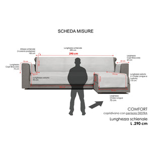 Copridivano con Penisola Destra Seduta 290 cm in Poliestere e Cotone Grigio Scuro