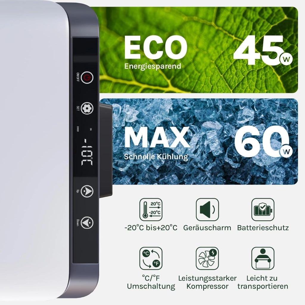 Mini Frigo Portatile 30L, 12V/220V Frigorifero Piccolo Elettrico a Compressore con Congelatore, per Auto Casa Campeggio Ufficio, Bianco+Nero