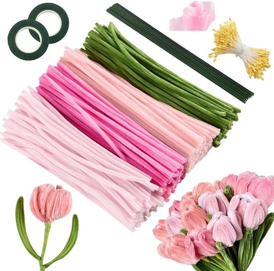 400 pezzi - Pijpenragers - Sticks Twister - Pijpenragers colorati - Chenille filo - Pijpenragers spessi - con accessori - attrezzi per lavori di artigianato - attrezzi creativi per fiori - decorazioni natalizie - 30cm - rosa