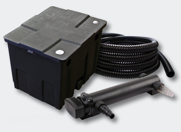 Set Filtro a 1 camera per laghetto 12000l con Chiarificatore UVC 24W 3ª serie Tubo 5 m
