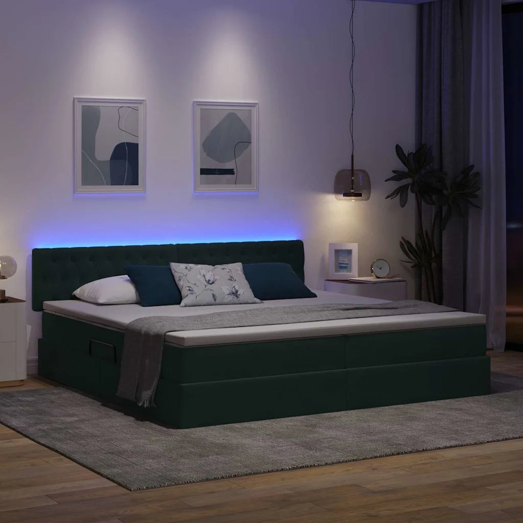 Letto con contenitore LED e materasso Verde Scuro 200 x 200 cm