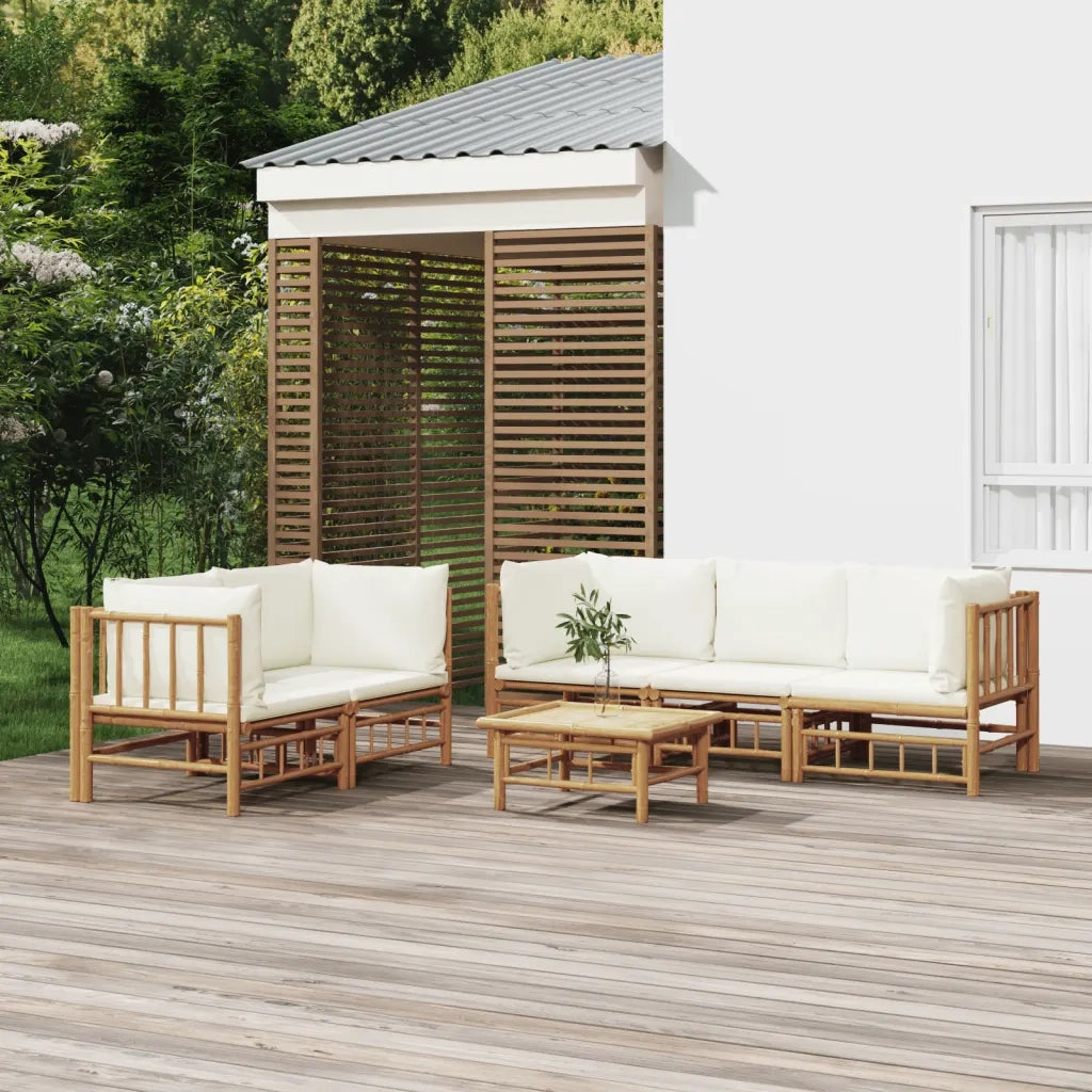 Set Salotto da Giardino 6pz con Cuscini Bianco Crema in BambÃ¹cod mxl 124252