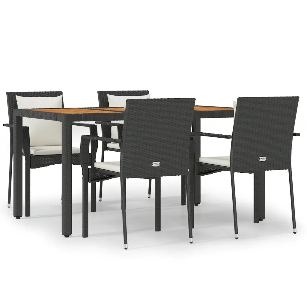 Set da Pranzo da Giardino 5 pz Nero con Cuscini in Polyrattancod mxl 100424