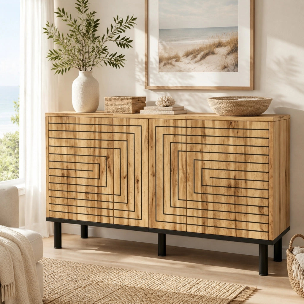 Madia con 3 ante ad apertura a pressione e 6 vani - per soggiorno - 120 x 35 x 68 cm - naturale