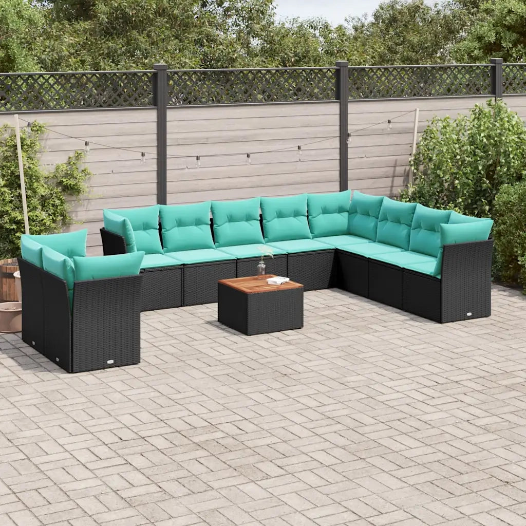 Set Divani da Giardino 11 pz con Cuscini in Polyrattan Nero