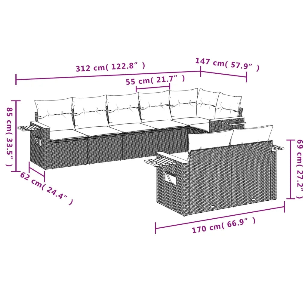 Set Divano da Giardino 8 pz con Cuscini Beige in Polyrattan 3226989