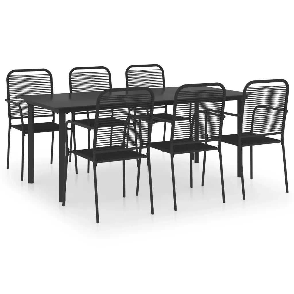Set da Pranzo da Giardino 7 pz Nero in Vetro e Acciaio