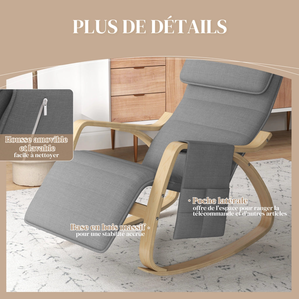 Poltrona relax a dondolo con poggiapiedi regolabile e schienale reclinabile ¨C Xylo ¨C Tessuto grigio