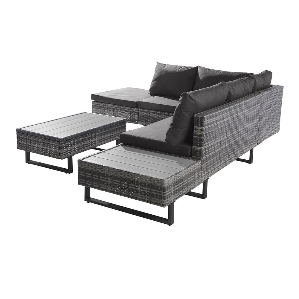 Set giardino - Xylo - 4/5 posti resinato con cuscini lavabili grigio