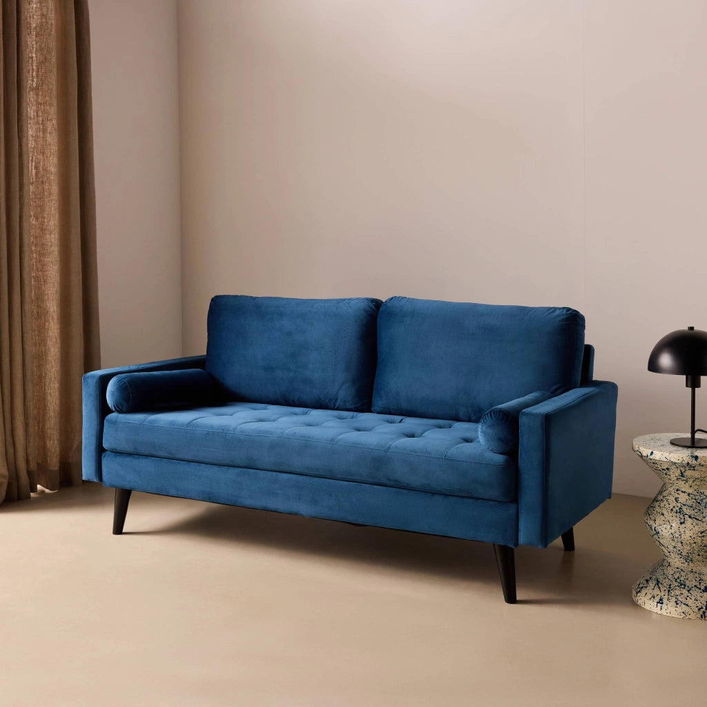 Divano con gambe in legno, 3 posti, blu navy
