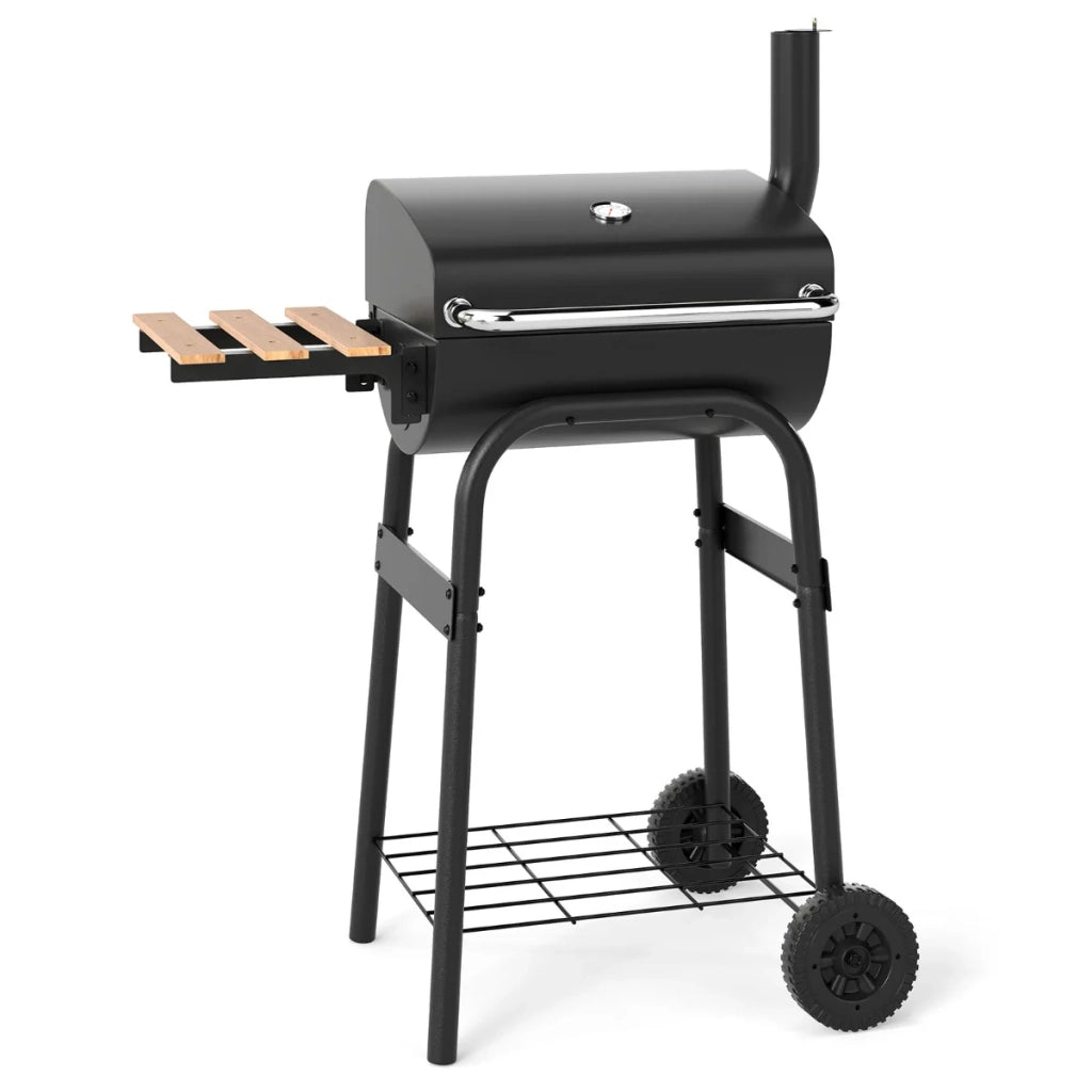 Barbecue portatile a carbonella con tavolo laterale pieghevole 60/84,5 x 49 x 110,5 cm per uso esterno metallo nero 20_0017364