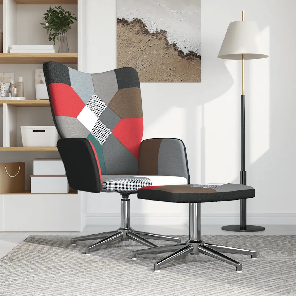 Poltrona Relax con Poggiapiedi in Tessuto Patchwork cod mxl 6654