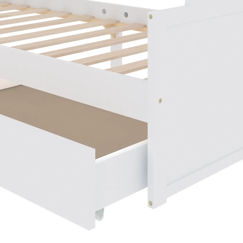 Letto da camera | Giroletto Bianco con Cassetti Legno Massello di Pino 90x200cm