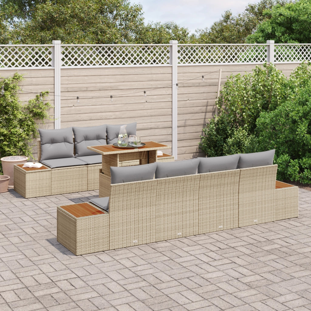 Set di SofÃ  da Giardino a 8 Pezzi con Cuscini Beige Polyrattan