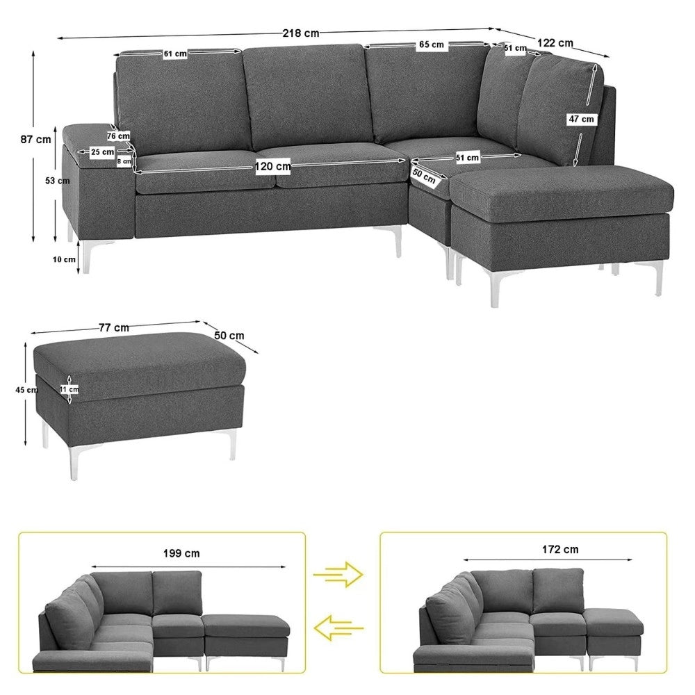 Divano angolare sinistro Dina con bracciolo apribile contenitore colore grigio
