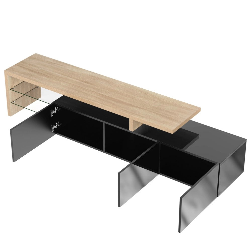 Mobile TV Design con LED ¨C Xylo ¨C Nero Lucido, Legno, Vetro