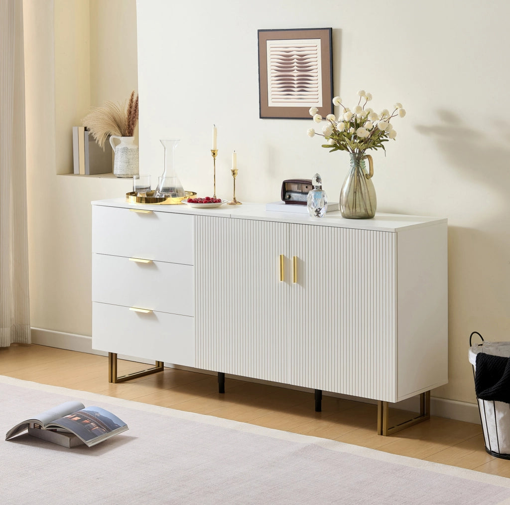 Sideboard con 2 ante e 3 cassetti 160x40x81;5 cm in MDF bianco