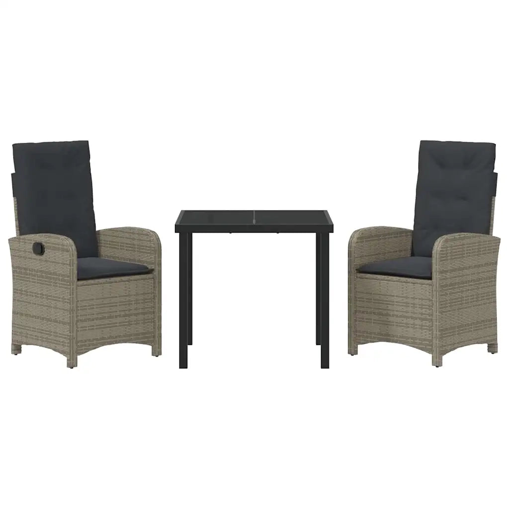 Set da Pranzo per Giardino con cuscino 3 pcs Grigio polyrattan 3380274