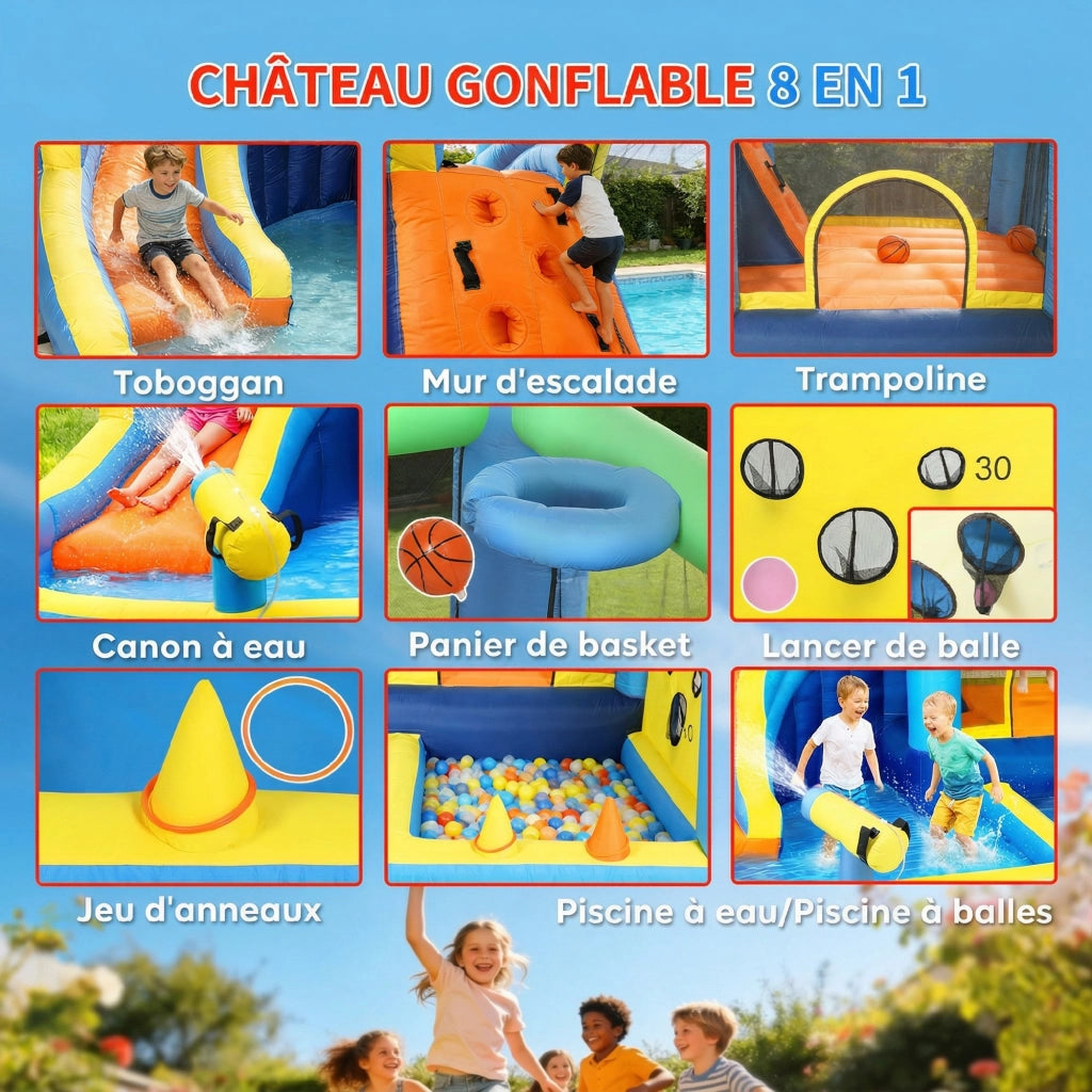 Castello gonflabile ¨C zephmum ¨C parco acquatico con toboga e trampolino, multicolore