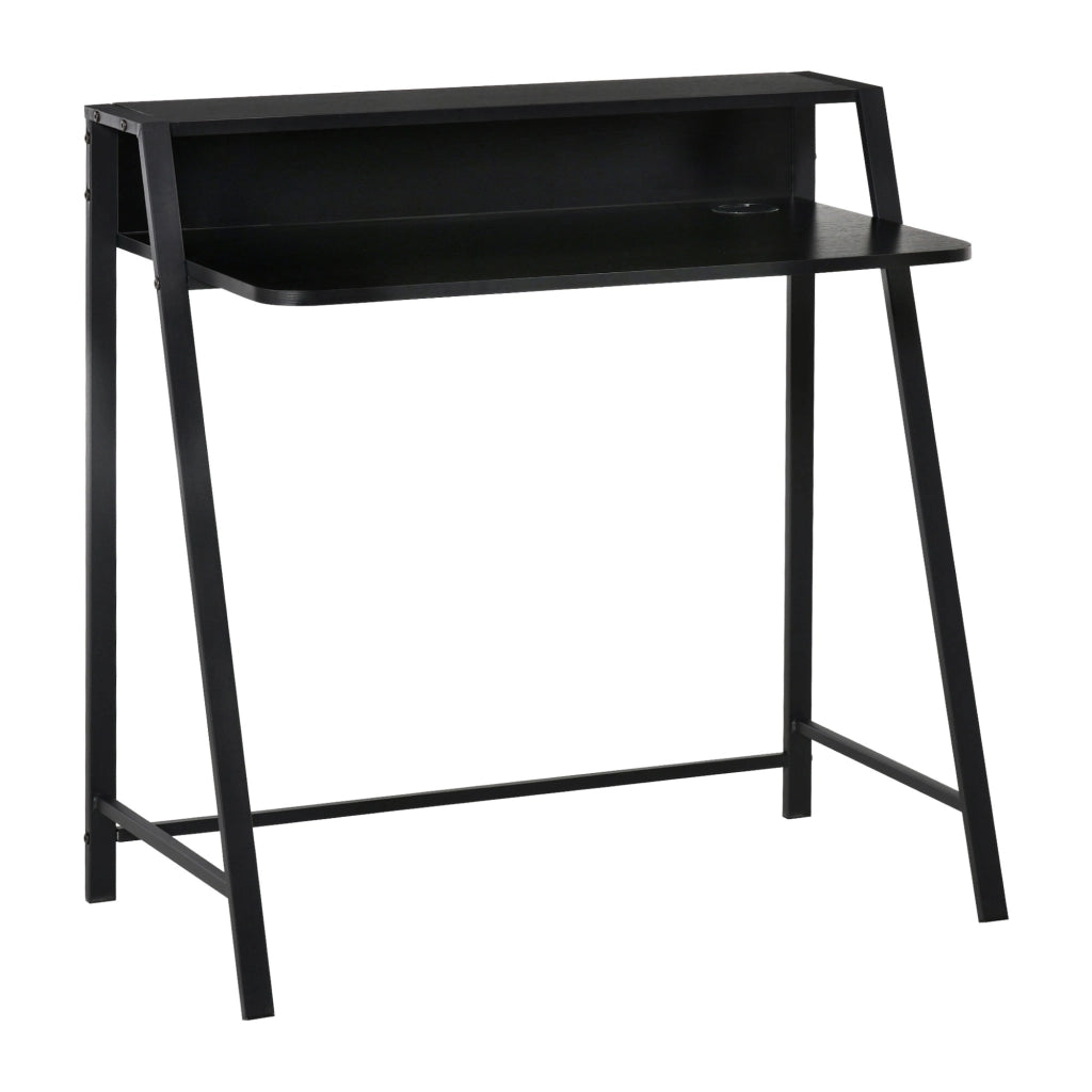 SCRIVANIA Computer 84x45x85 cm MDF Nero con ripiano e passacavi