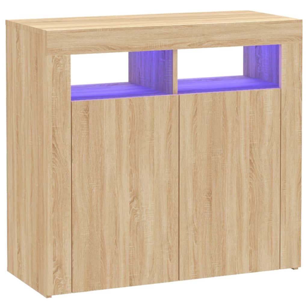 Buffet credenza cassettiera armadio mobile contenitore organizer per cucina soggiorno salotto con luci LED Sonoma 80 x 35 x 75 cm marrone 02_0029968