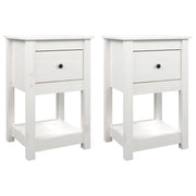 Set di 2 Comodini | Armadio da Notte | Mobiletto da notte Bianca 40x35x61,5 cm in Legno Massello di Pino