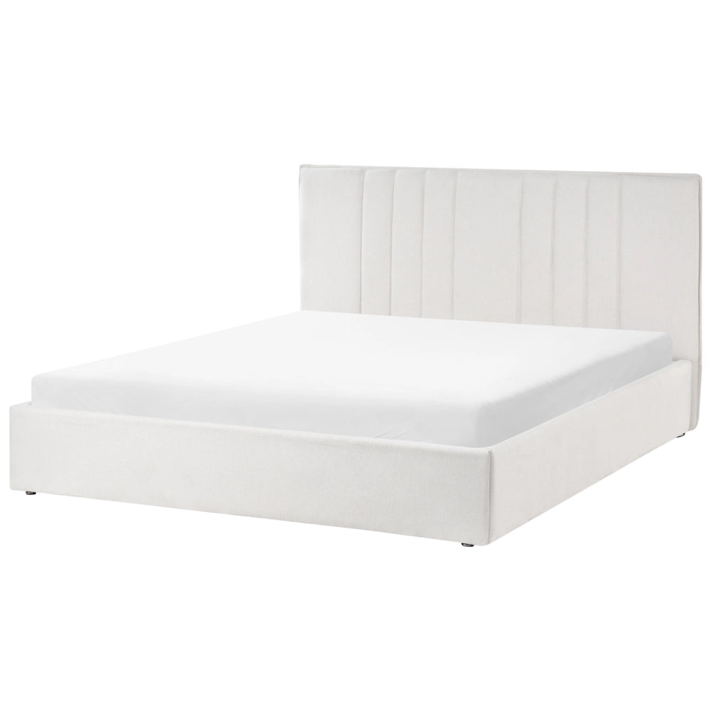 Letto matrimoniale imbottito in tessuto beige chiaro 160 x 200 cm camera da letto
