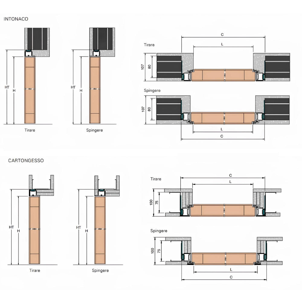 Xreverx ermetika porta battente filo muro reversibile serratura magnetica *** misure 80 x 210 cm, confezione 1
