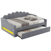 Letto a Divanetto 140 x 200 cm con Letto Estraibile e LED Regolabile - Grigio