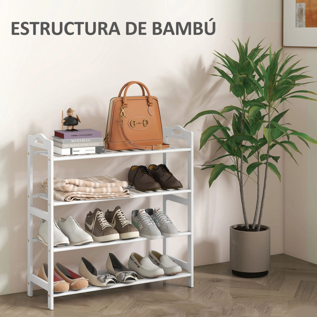 Scaffale per Scarpe in Bamb¨´ 12 Pares ¨C zephmum ¨C Bianco 67.5x24.7x72 cm