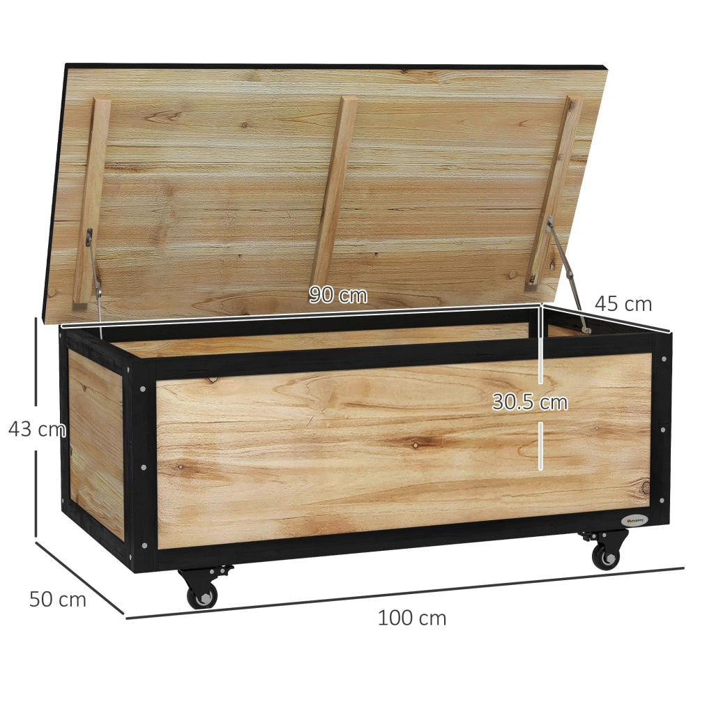 Panca Contenitore da 121L con 4 Rotelle e Maniglie 100x50x43 cm in Legno e Acciaio Colore Legno