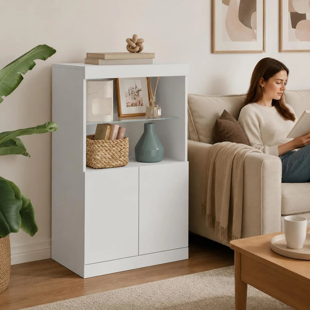 Sideboard With LED Lights, White, 60.5x37x100 Cm