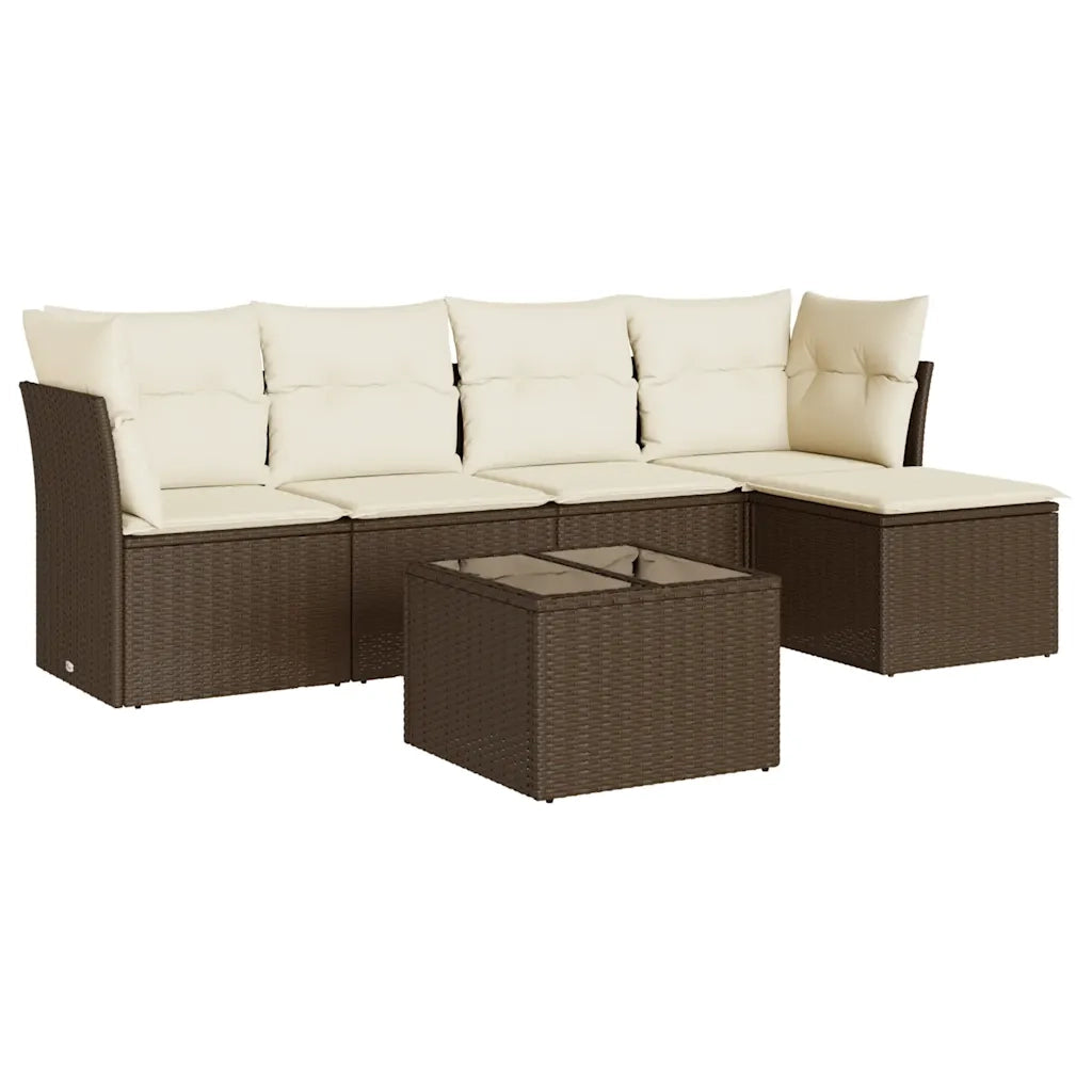 Set Divano da Giardino 6 pz con Cuscini Marrone in Polyrattan 3249412